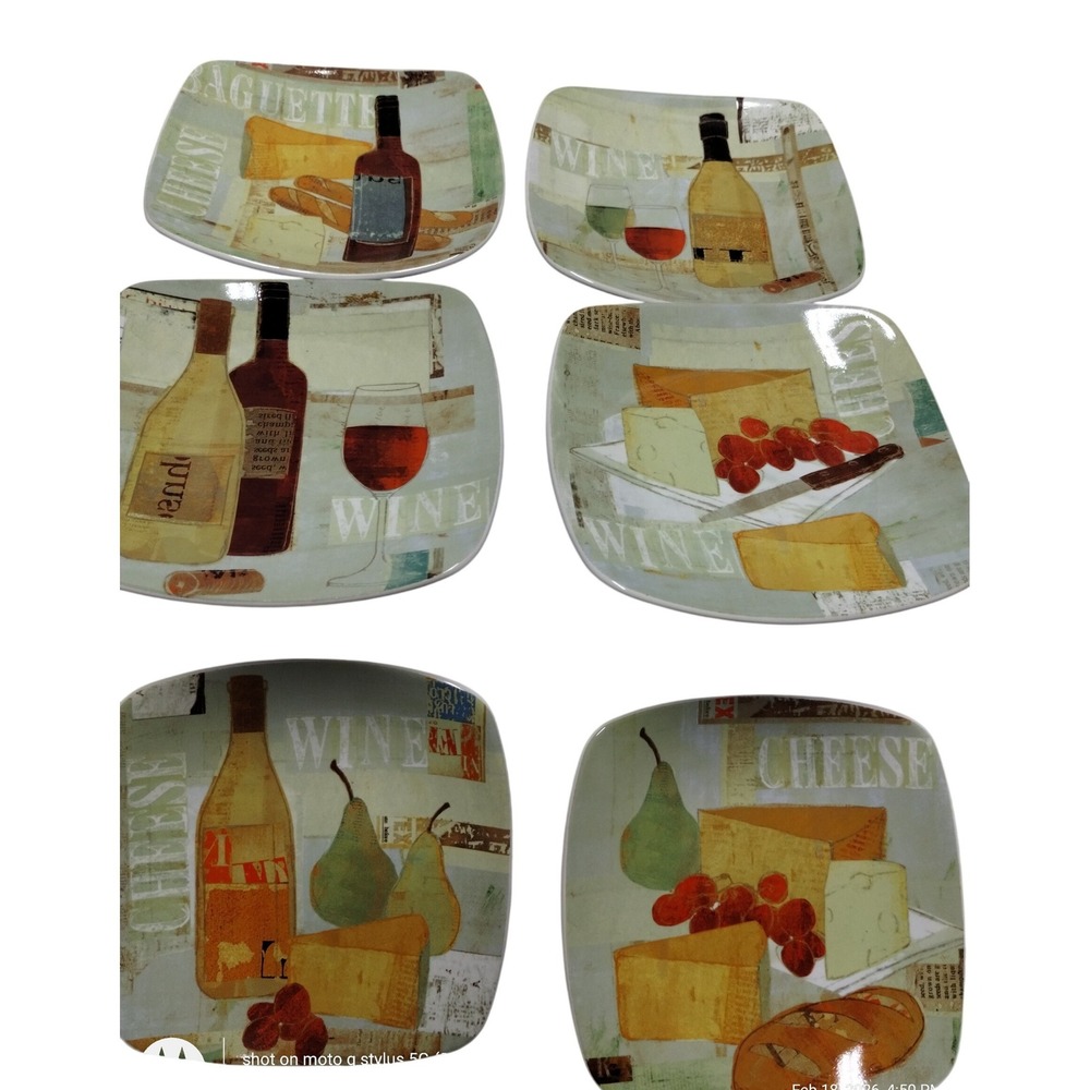 Pfaltzgraff From the Cellar Set of 6 Appetizer Plates‎ w/ Box Wine Cheese